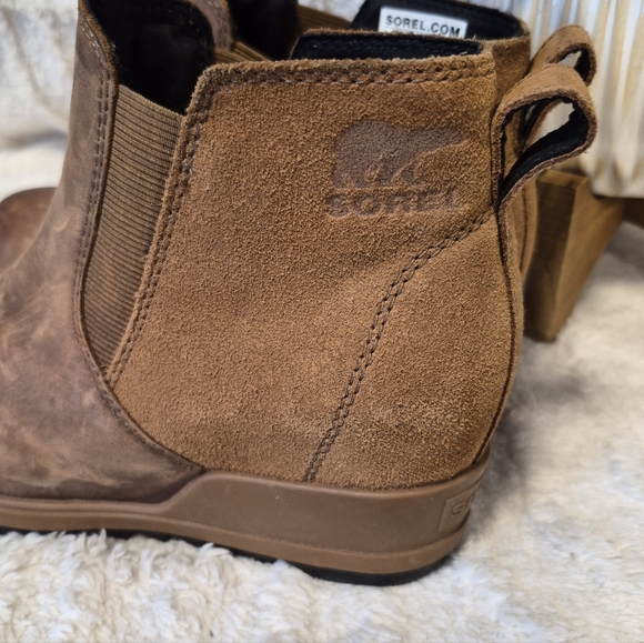 Sorel Evie Wedge Bootie Pull On Ankle Boot Tan Leather Waterproof Size 6.5 - Picture 4 of 9